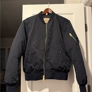 Burberry Brit Men's Navy Bomber Jacket Gold Zipper